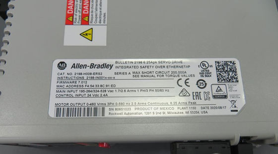 Un picco di corrente di 6,3 amp di ab 2198-H008-ERS2 ha prodotto di input di 3 e di 1 fasi 190 - 528 il VCA