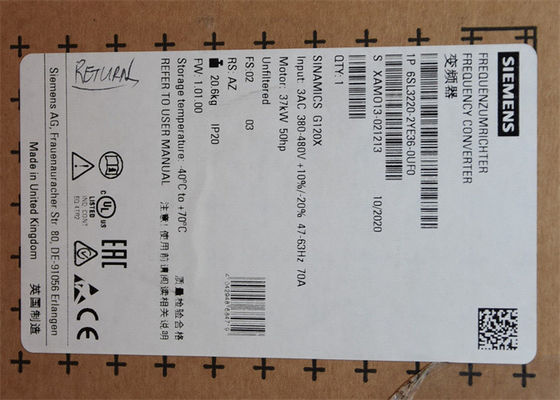 Potere stimato di 6SL3220-2YE36-0UF0 Siemens 380-480 V SINAMICS G120X: 37 chilowatt a 110% 60s