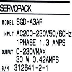 SGD-A3AP Yaskawa Servo Drive Input 1.3 AMPS SERVOPACK 50/60hz Una fase