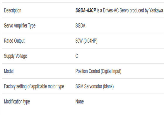 SGDA-A3CP Servo Drives Yaskawa 0.03kw Potenza Nuovo originale