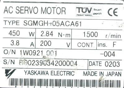 Yaskawa SGMGH-05ACA61 Nuovo servomotore industriale originale