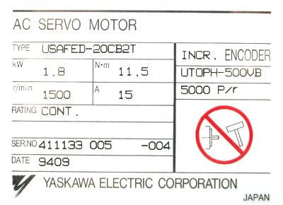 2KW Industrial Servo Motor Yaskawa USAFED-20CB2T Nuovo in scatola