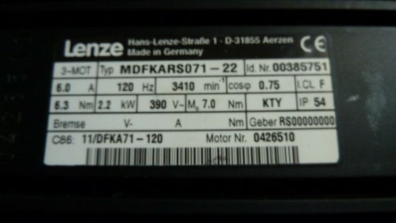 LENZE MDFKARS071-22 Batteria industriale IP65 con velocità di rivoluzione nominale di 3000