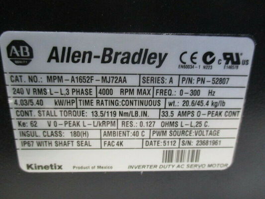 ALLEN-BRADLEY MPM-A1652F-MJ72AA MPM-serie MPM 240V AC servomotore rotativo