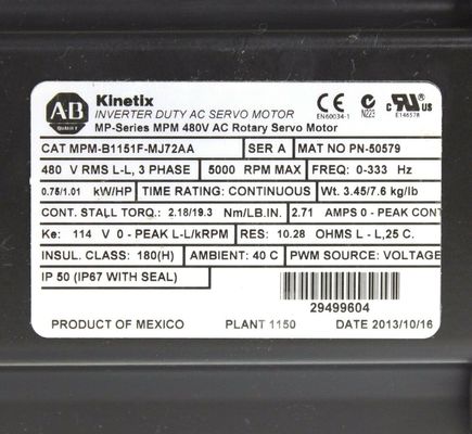 ALLEN-BRADLEY MPM-B1151F-MJ72AA MPM-serie MPM 480V AC servomotore rotativo