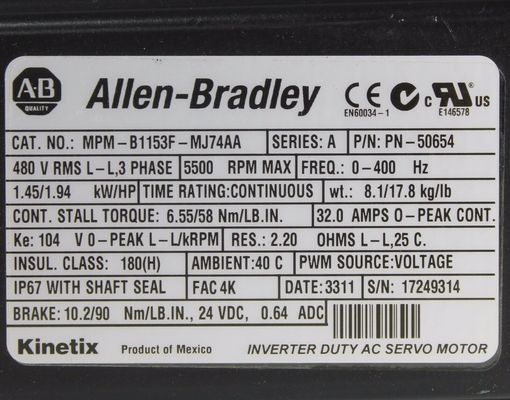 ALLEN-BRADLEY A20B-0007-0361 MP-serie MPM 480V AC servomotore rotativo