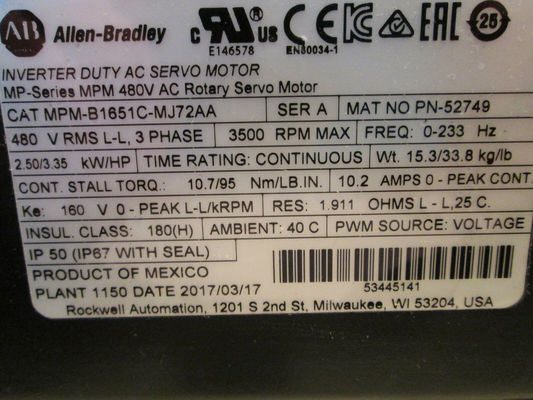 ALLEN-BRADLEY MPM-B1651C-MJ72AA MPM-serie MPM 480V AC servomotore rotativo
