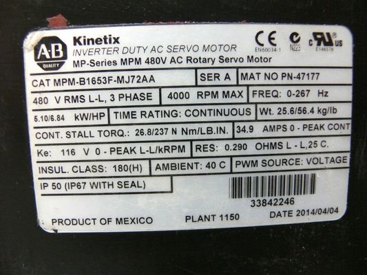 Allen-Bradley MPM-B1653F-MJ72AA MPM-serie MPM 480V AC servomotore rotativo