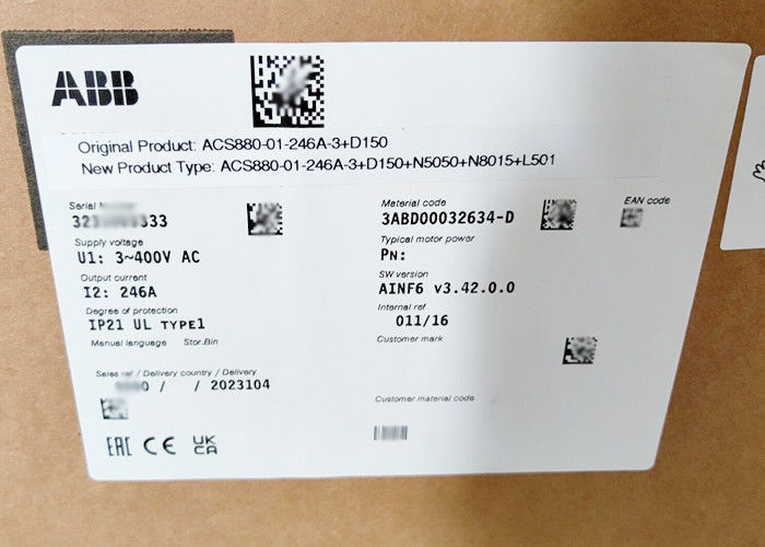 Il CA di bassa tensione dell'invertitore ACS880 di frequenza ACS880-01-246A-3+D150+L501+N5050 guida 132KW