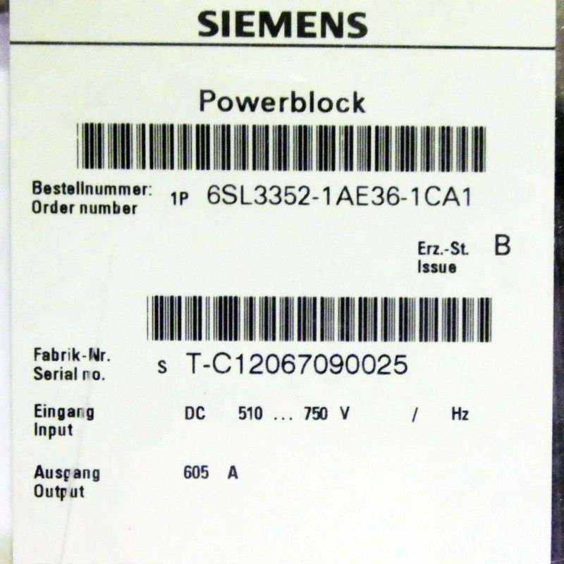 Siemens 6SL3352-1AE38-4CA1 840 AMP di 510-750 VCC HA VERNICIATO il CONDUTTORE ANTIVARI delle ASSEMBLEE