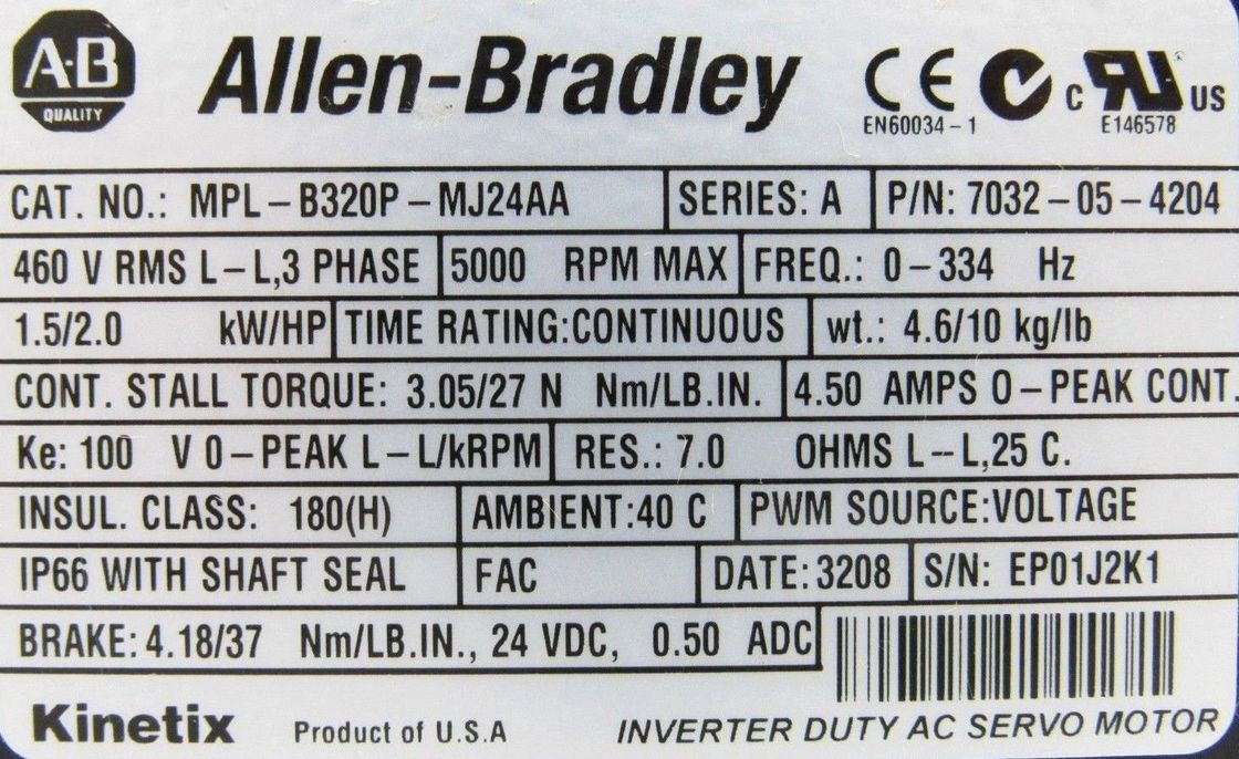 ALLEN-BRADLEY MPL-B320P-MJ24AA MPL-serie MPL 480V AC servomotore rotativo