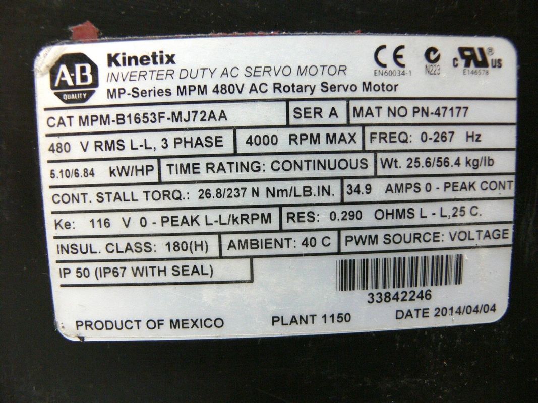 Allen-Bradley MPM-B1653F-MJ72AA MPM-serie MPM 480V AC servomotore rotativo
